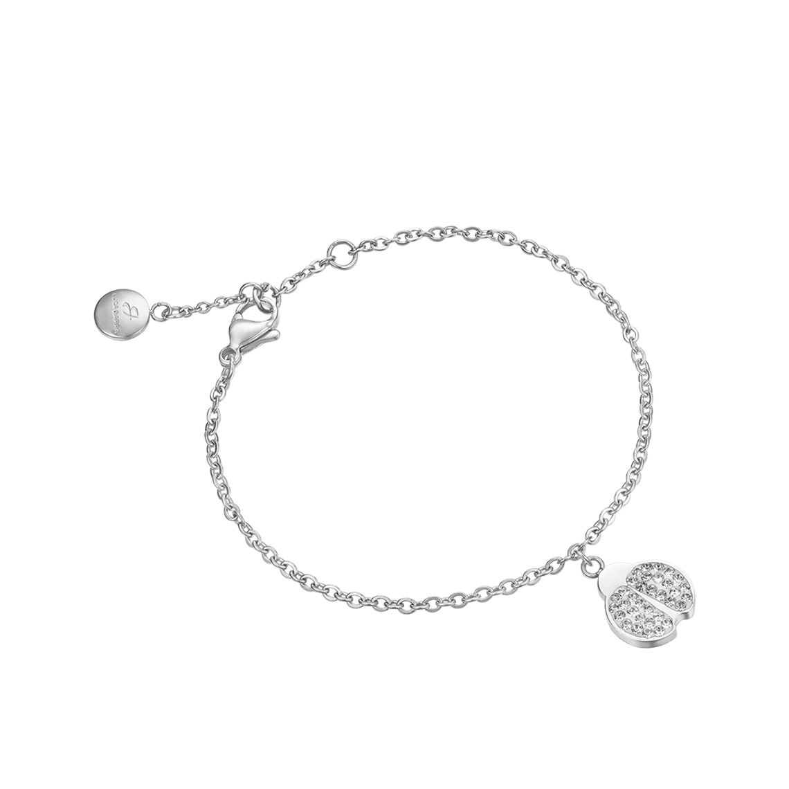LUCA BARRA BRACCIALE DONNA IN ACCIAIO CON COCCINELLA E CRISTALLI BIANCHI