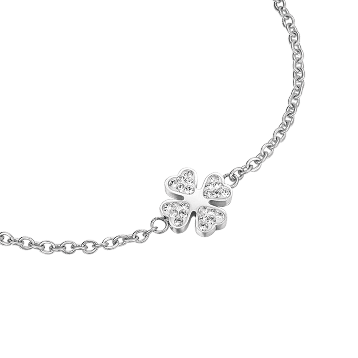 BRACCIALE DONNA IN ACCIAIO CON QUADRIFOGLIO E CRISTALLI