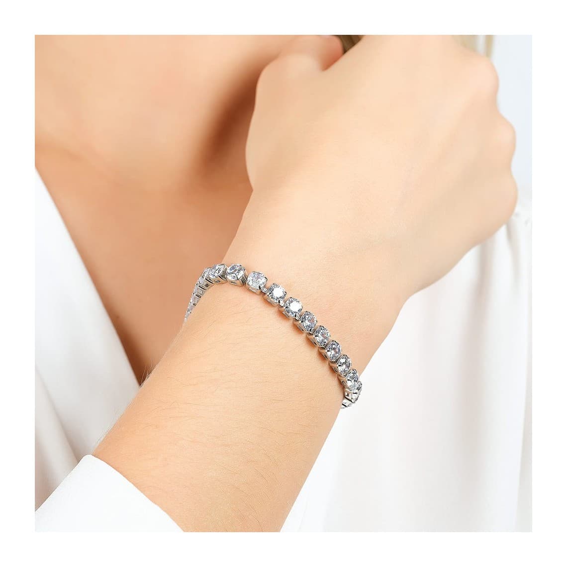 BRACCIALE TENNIS DONNA IN ACCIAIO IP GOLD CON CRISTALLI BIANCHI DA 4 MM