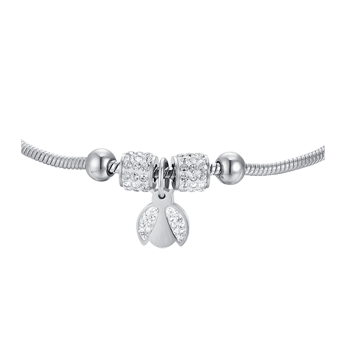 BRACCIALE BAMBINA IN ACCIAIO CON COCCINELLA CON CRISTALLI BIANCHI