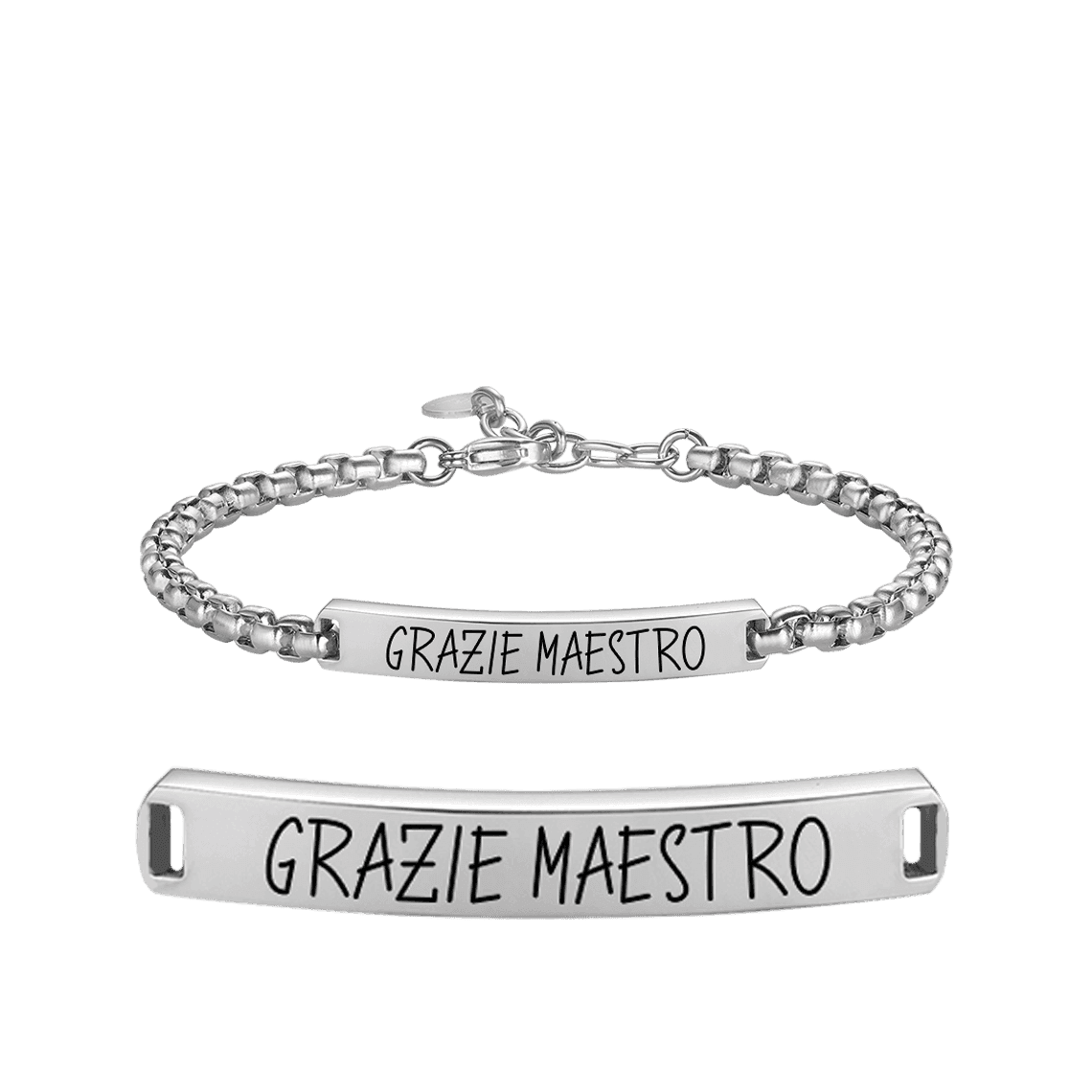 LUCA BARRA BRACCIALE UOMO IN ACCIAIO GRAZIE MAESTRO CON PIASTRA