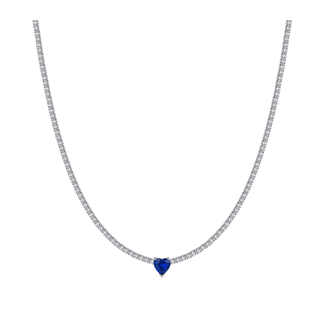 LUCA BARRA COLLANA TENNIS DONNA IN ACCIAIO CON CRISTALLI BIANCHI E CUORE CRISTALLO BLU