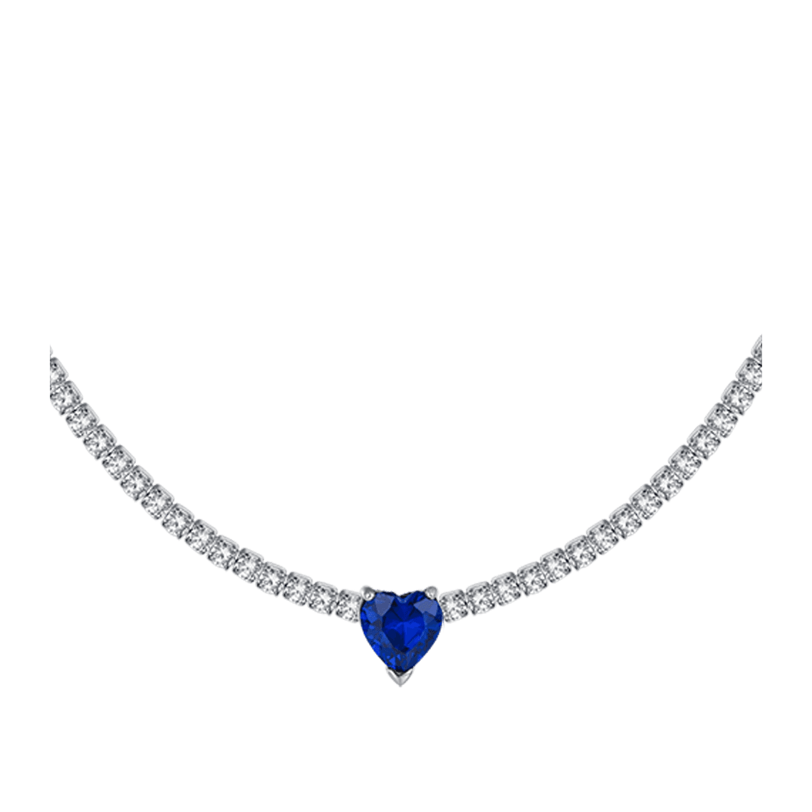 COLLANA TENNIS DONNA IN ACCIAIO CON CRISTALLI BIANCHI E CUORE CRISTALLO BLU