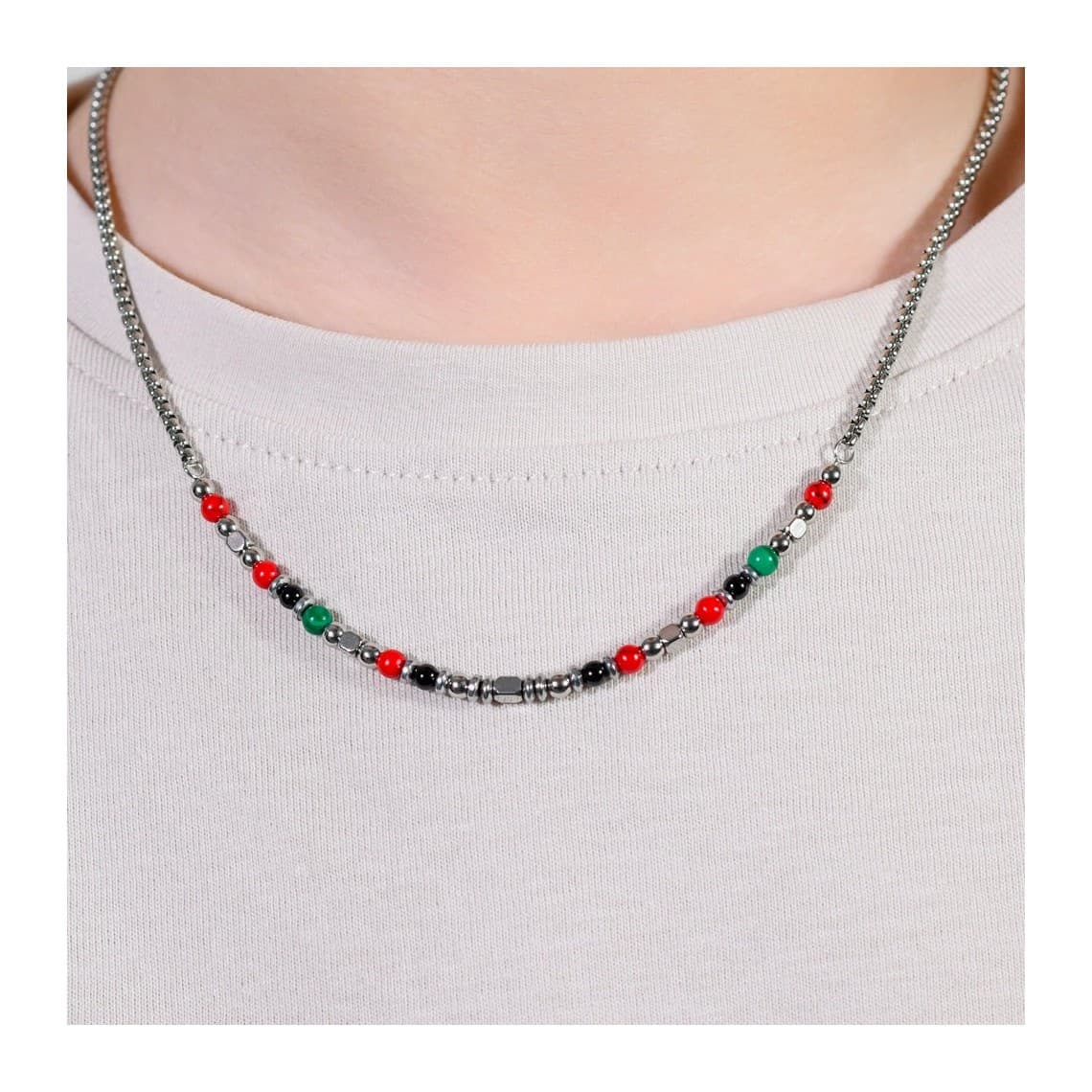 COLLANA BAMBINO IN ACCIAIO CON PIETRE MULTICOLOR
