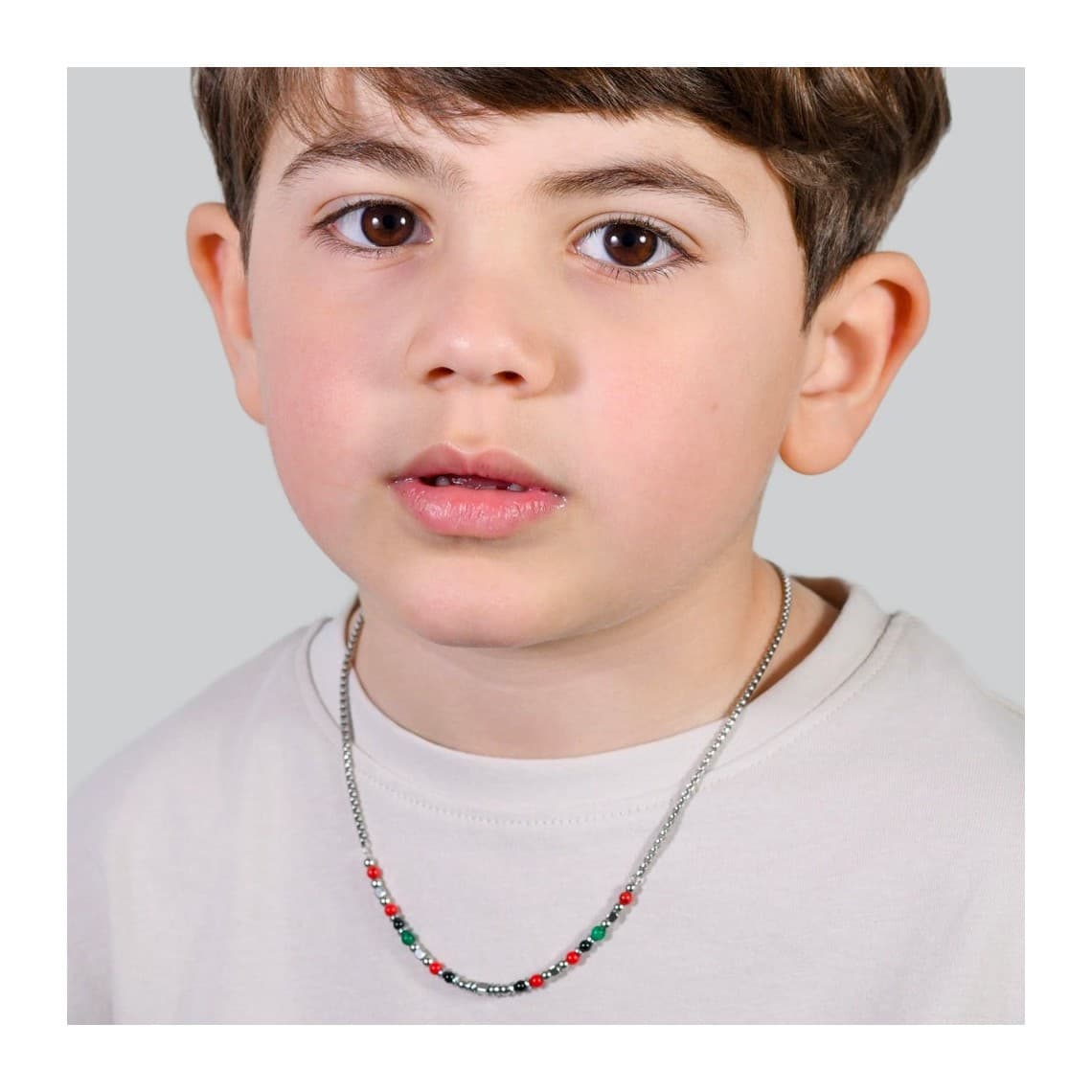 COLLANA BAMBINO IN ACCIAIO CON PIETRE MULTICOLOR