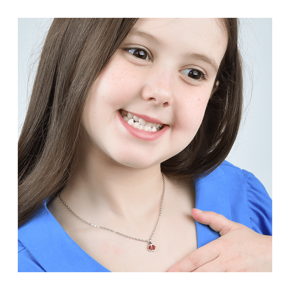 COLLANA BAMBINA IN ACCIAIO CON COCCINELLA E CRISTALLI ROSSI