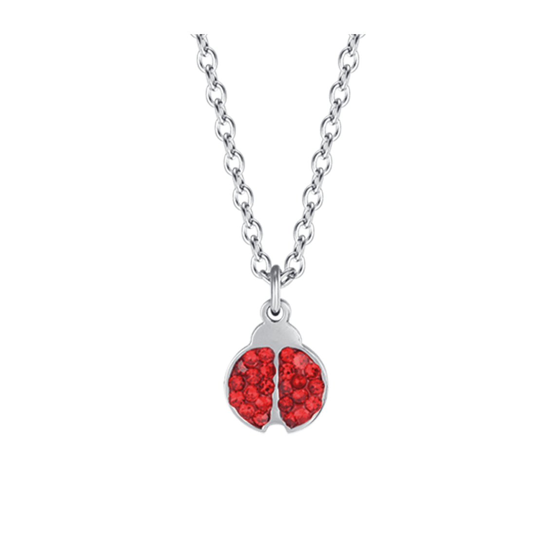 COLLANA BAMBINA IN ACCIAIO CON COCCINELLA E CRISTALLI ROSSI