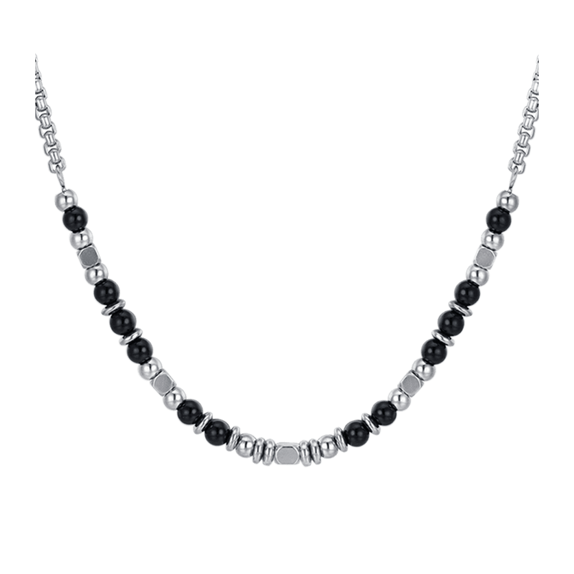 COLLANA BAMBINO IN ACCIAIO CON PIETRE NERE E GRIGIE