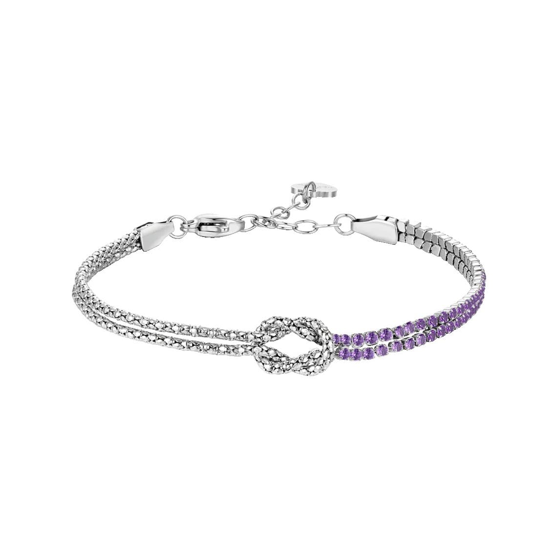 Luca Barra Bracciale in acciaio con nodo e Zirconi Viola BK2912