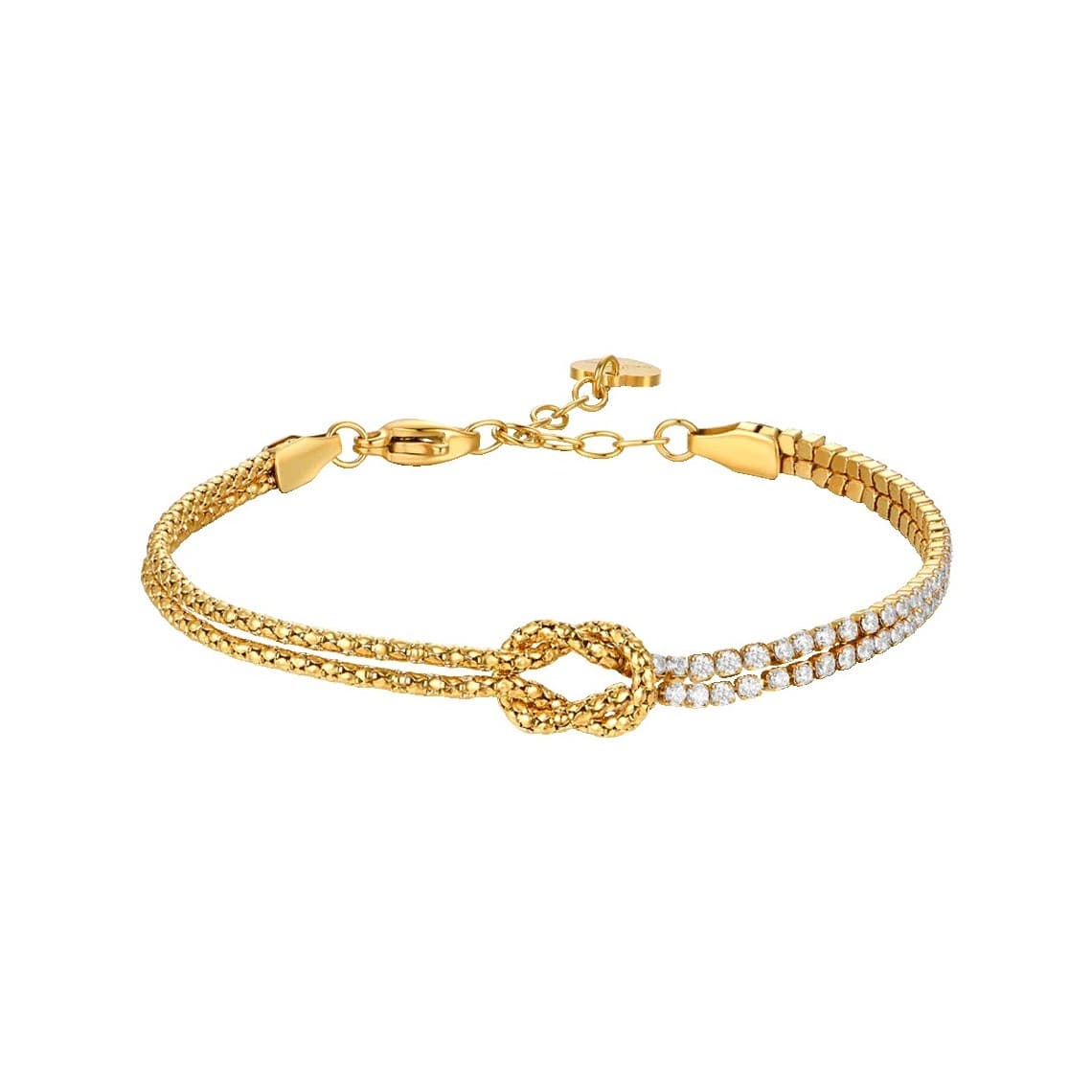 Luca Barra Bracciale in acciaio IP gold con nodo e zirconi bianchi