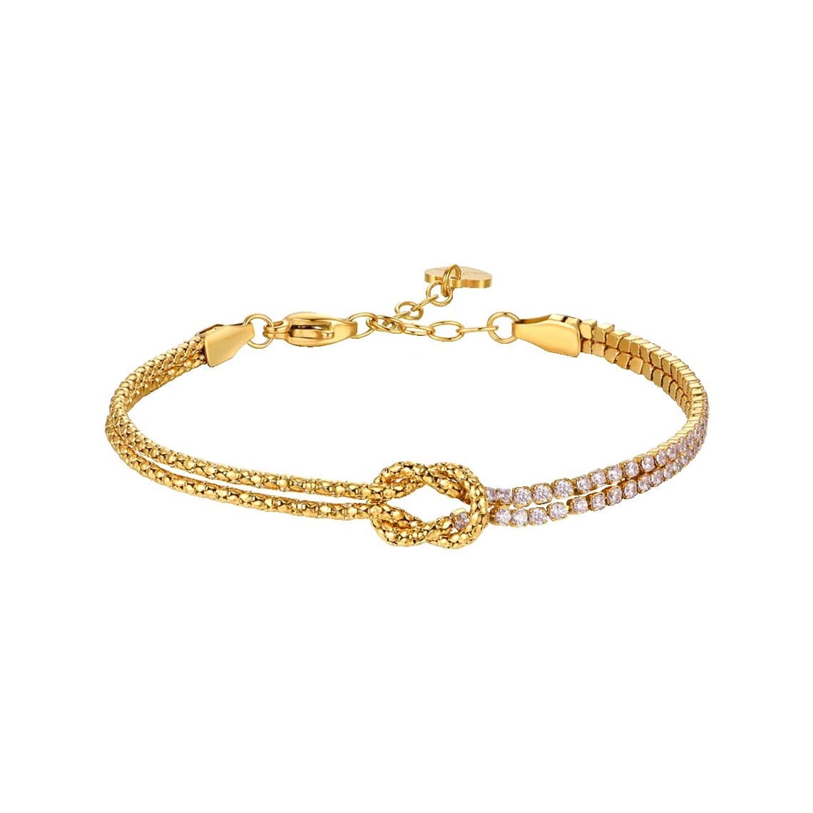 Luca Barra Bracciale in acciaio IP gold con nodo e zirconi Rosa BK2911