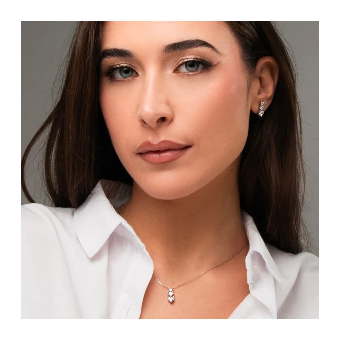 Collana donna in acciaio Con Cuori e Zirconi Bianchi CK2234