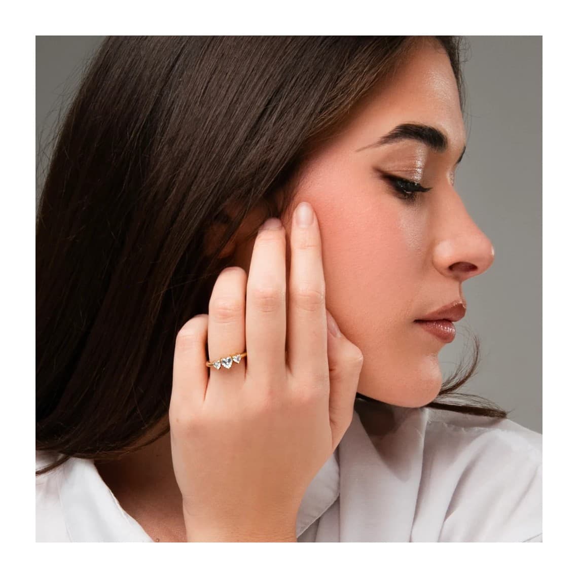 Anello in acciaio IP GOLD cuori con zirconi bianchi ANK672