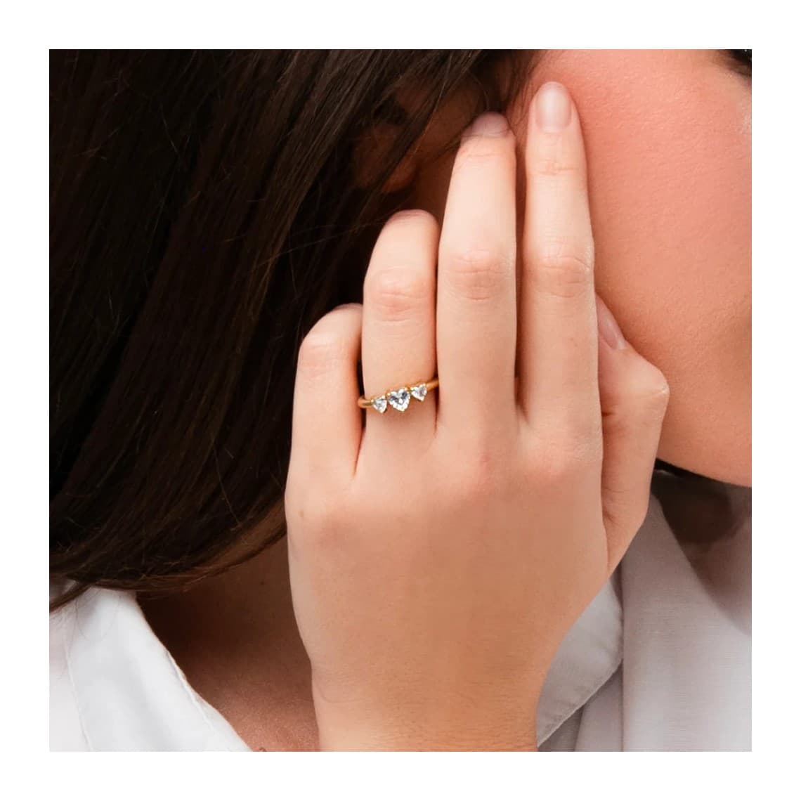 Anello in acciaio IP GOLD cuori con zirconi bianchi ANK672