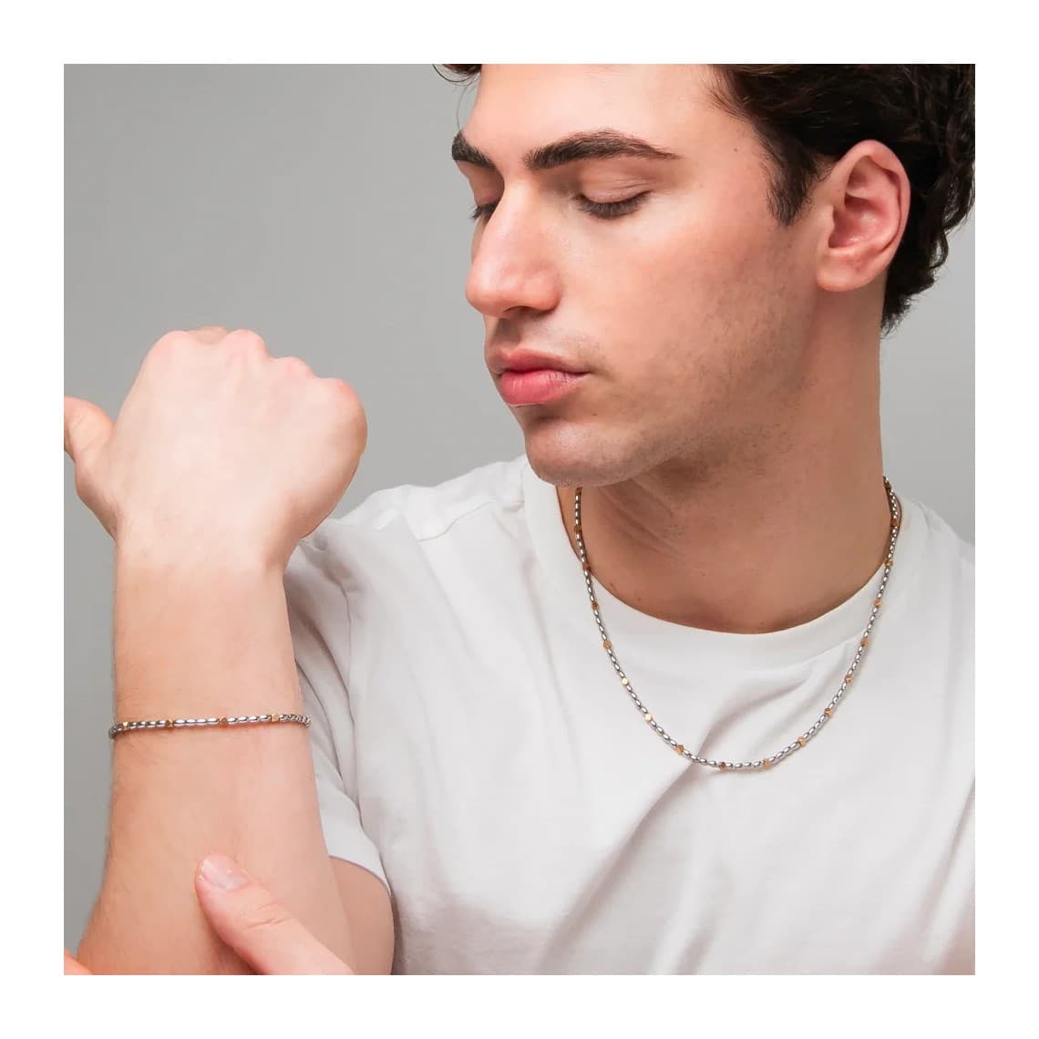Bracciale uomo in acciaio con elementi in ematite IP gold BA1936