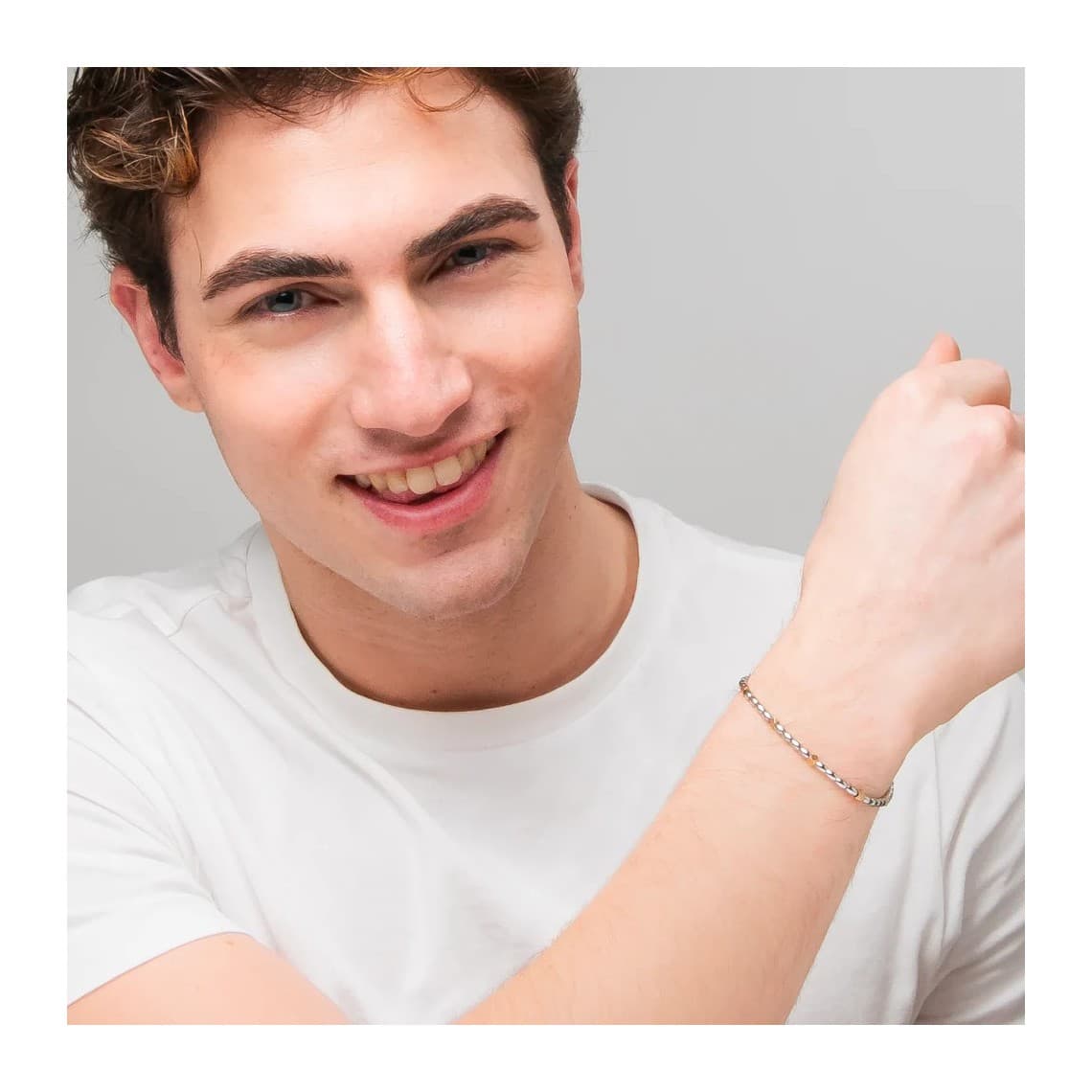Bracciale uomo in acciaio con elementi in ematite IP gold BA1936
