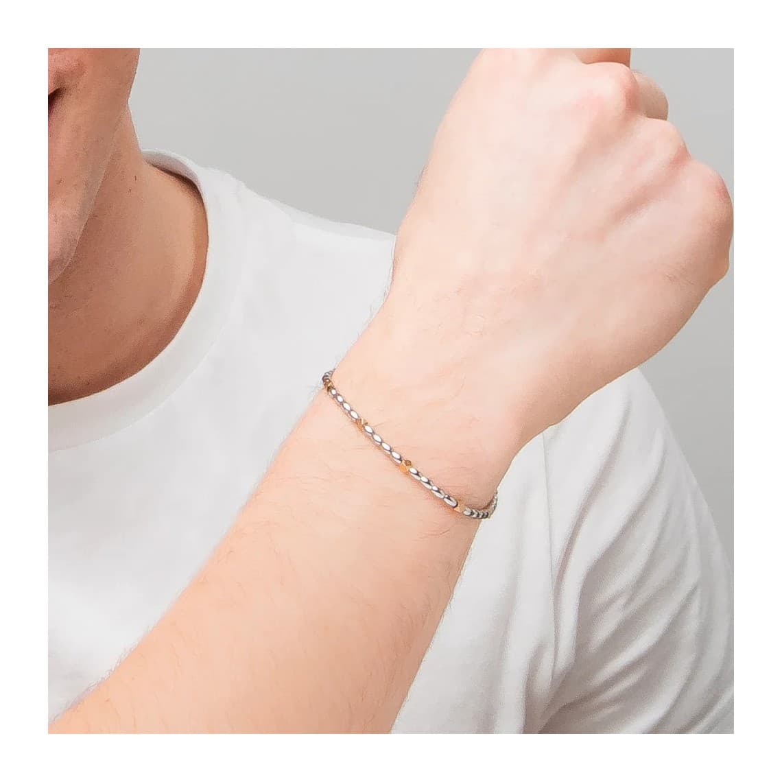 Bracciale uomo in acciaio con elementi in ematite IP gold BA1936