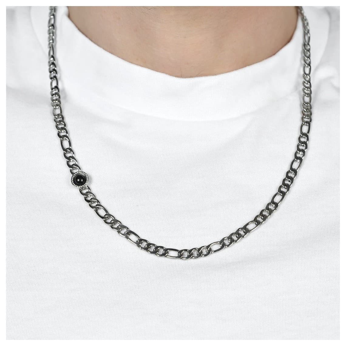 Collana uomo in acciaio con agata nera CL300
