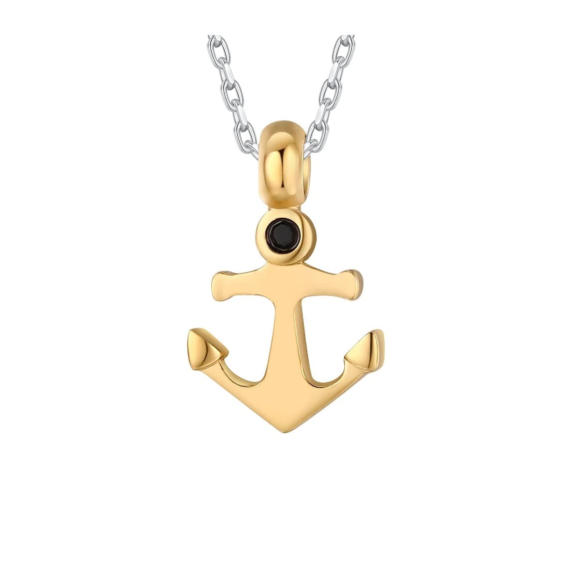 Collana uomo in acciaio colore oro con ancora e zircone nero CA544