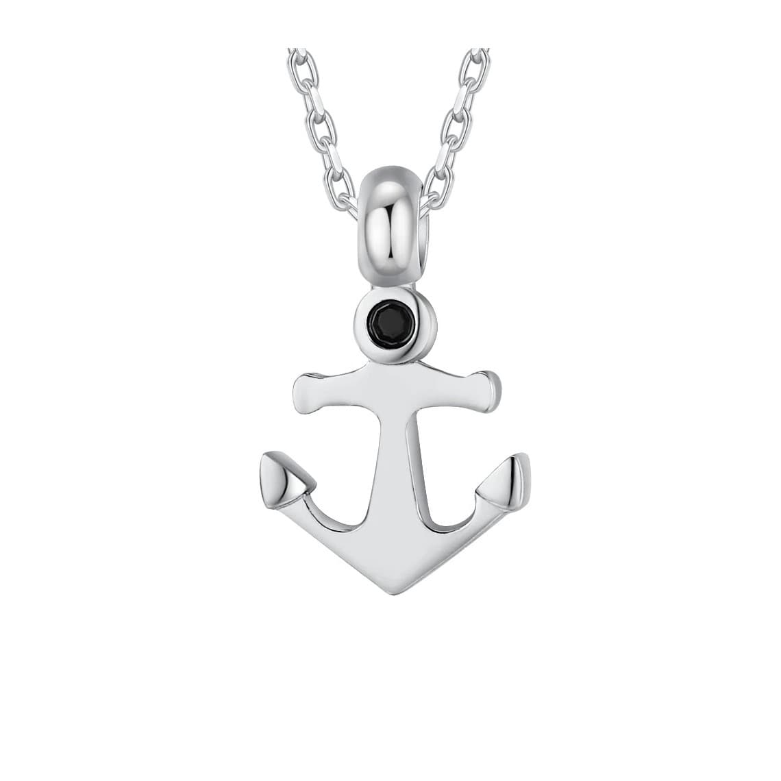 Collana uomo in acciaio con ancora e zircone nero CA543
