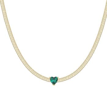 Luca Barra Collana donna in acciaio colore oro con zircone verde CK225