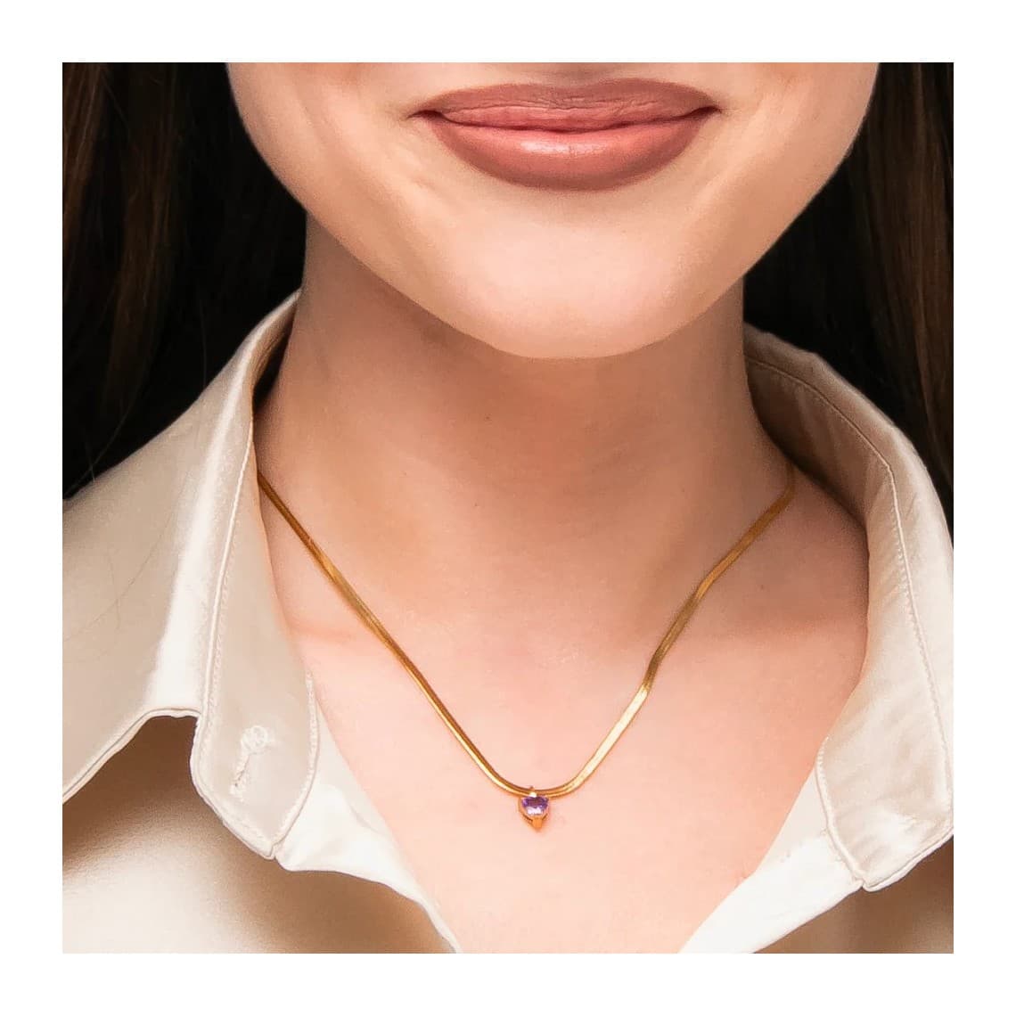Collana donna in acciaio colore oro con zircone viola CK2256